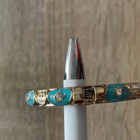 Womens/Teen Enamal Clamper Bracelet/Bangle Blue/white/Gold Boho Feminine - Picture 2 of 6